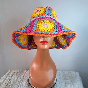 Straw Hat with Rhinestone Buttons